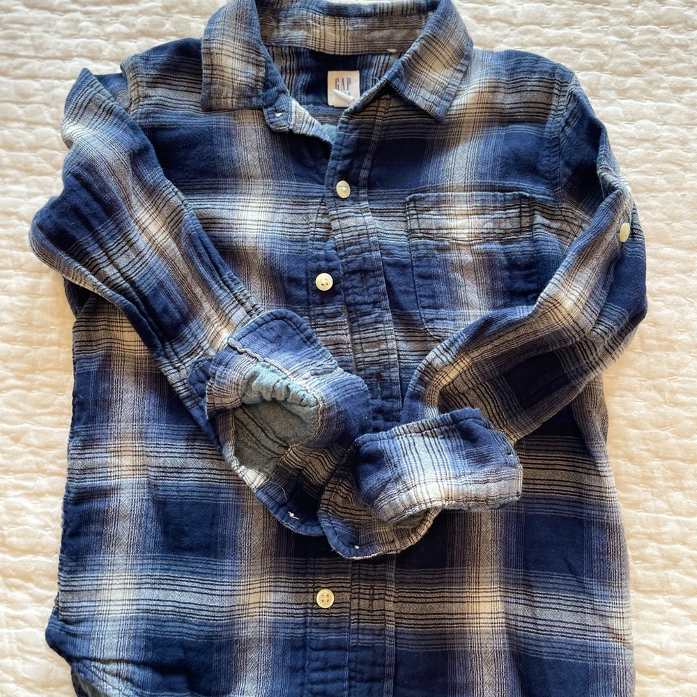 Gap boys plaid chambray button up shirt